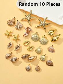 2/5/10 件时尚镀金亚克力海洋风格海星、贝壳、扇贝吊坠，适合 DIY 珠宝制作项链、耳环、钥匙扣，适合送给家人、情侣、朋友、情人节的礼物