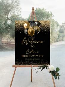 1pc- Black Gold Style Personalized Photo Birthday Poster, Custom Birthday Welcome Sign Photo, Custom Frameless Canvas Poster - Personalized Wall Art With Your Photo, Wall Decoration, Home Decoration Beautifully Decorated, Birthday Celebration Board Sign, Any Age, Modern Poster Printing, Stylish Outdoor Poster Decoration, Stylish Home Decoration Give Him A Unique Gift,Home & Living,Christmas Home Atmosphere, Autumn Home Refresh, Xmas Decoration