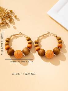 1 Pair Women's Fashion Hoop Earrings, Bohemian Style Beaded Wooden Bead Earrings, Suitable For Daily, Vacation And Gifts - Orange - View 6