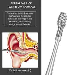 8 Pcs Ear Wax Removal Kit,Professional Double-Headed Ear Pick Earwax Removal Tools,316L Stainless Steel Ear Cleaner Curette With Cleaning Brush And Storage Box,Suit Kid Adult(Silver) - 黑色 - 查看 11