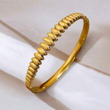 1pc Vintage Punk Style Stainless Steel Teardrop Beaded Bracelet Bangle For Women & Men - Glossy Golden Smooth Open Cuff Design, Waterproof Jewelry For Daily Wear, Parties & Mardi Gras Celebrations, Bangle Bracelet