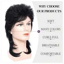 Pelucas de mullet para hombres | Perfectas para disfraces con temática de los años 80 y 90, looks de rockero punk, fiestas de discoteca y cosplay - Negro - Ver 3