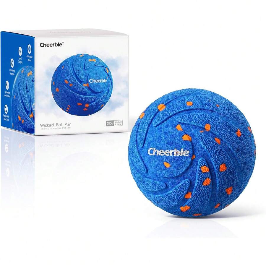 Juguete Interactivo Inteligente para Perros, Bola Malvada de Aire, Movimiento Automático, Rebota y Gira, Material E-TPU, Nivel de Impermeabilidad IPX7, Adecuado para Perros Medianos y Grandes, Bola de Actividad Rodante - petirrojo azul - Ver 1