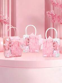 Set de 4/8 bolsas de regalo con decoración de lazos rosas para fiestas, cada una con asa, lazo rosa, nudo y flor margarita. Bolsas para obsequios de fiestas de cumpleaños, baby shower, día de la madre, bodas, etc. Suministros reutilizables para manualidades y decoración de fiestas (Navidad, graduación, despedida de soltera).