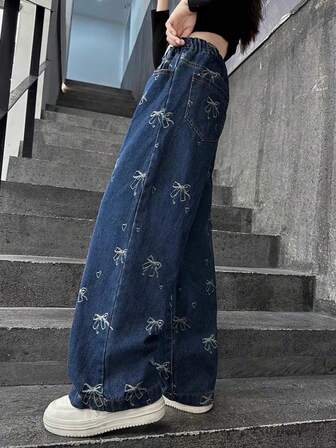 女童秋季新款宽松直筒牛仔裤，2025新款儿童阔腿牛仔裤，适合中大童女孩