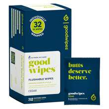 Goodwipes Flushable Wipes - Individually Wrapped Butt Wipe For On-The-Go Adults - Portable Mini Wipes - Travel Essentials - Sewer &Amp; Septic Safe - Botanical Bliss, 32 Count (1 Pack) - Cedar - View 1