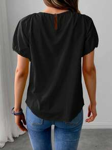 Blusa casuales de trabajo y vacaciones de color sólido para mujer Tejido liso, diseño ajustable con hombros descubiertos - Negro - Ver 2
