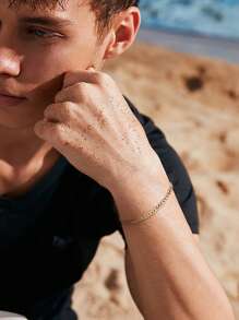 1 pièce Bracelet chaîne en acier inoxydable doré minimaliste, style classique et polyvalent pour hommes