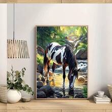 1 件全钻钻石画套件 - 亚克力钻石画布，河边饮马主题 - 适用于卧室、入口、书房、浴室放松手工艺活动 - 易于使用，完美的礼物 - 彩色 - 查看 3