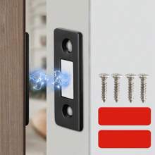1 Packung ultra dünner Schranktür-Magnetverschluss mit 4 Schrauben, schwarzer Schubladenmagnetriegel mit Klebstoff, Magnetverschlüsse für Schiebetürenschluss Küchenschrank Schließer
