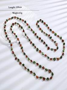 1 chiếc vòng cổ dài 120cm đính pha lê nhiều lớp, vỏ sò và hạt trang trí, nhiều màu sắc, đa năng để mặc với áo len, trang phục thường ngày và ngày lễ - Xem 6