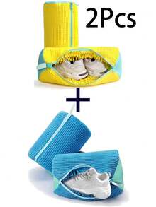 洗衣机专用鞋袋 - 黄色鞋面配蓝色拉链，柔软绒面内衬，是保护各种鞋履的理想之选。也适用于运动鞋和休闲鞋。此外，它还可以用作洗衣袋、假日旅行必备品、旅行包、旅行配件、毕业礼物、旅行收纳袋、抽绳鞋袋、鞋套、便携式防尘袋，男女通用，是邮轮旅行和度假的完美之选。