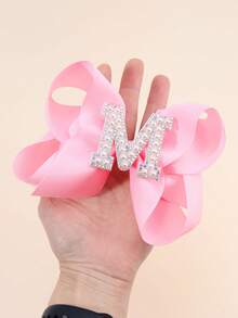 1 pieza Clips para el cabello con moños y letras del abecedario de color rosa para niñas, clips de pelo con lazo y decoración de perlas en forma de letras, accesorios de moda con pinzas de cocodrilo para regalos de fiesta y uso diario - Rosa - Ver 6