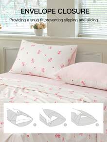 四件套粉色蝴蝶结印花床上用品套装 - 超柔软涤纶床笠、床单和两个枕套（不含枕芯） - 粉色蝴蝶结和红色爱心图案 - 可机洗 - 适用于单人床和双人床 - 适合家居装饰和节日礼物，四季皆宜 | 亮丽床品 | 可水洗面料，通过 Oeko-Tex 认证 - 彩色 - 查看 7