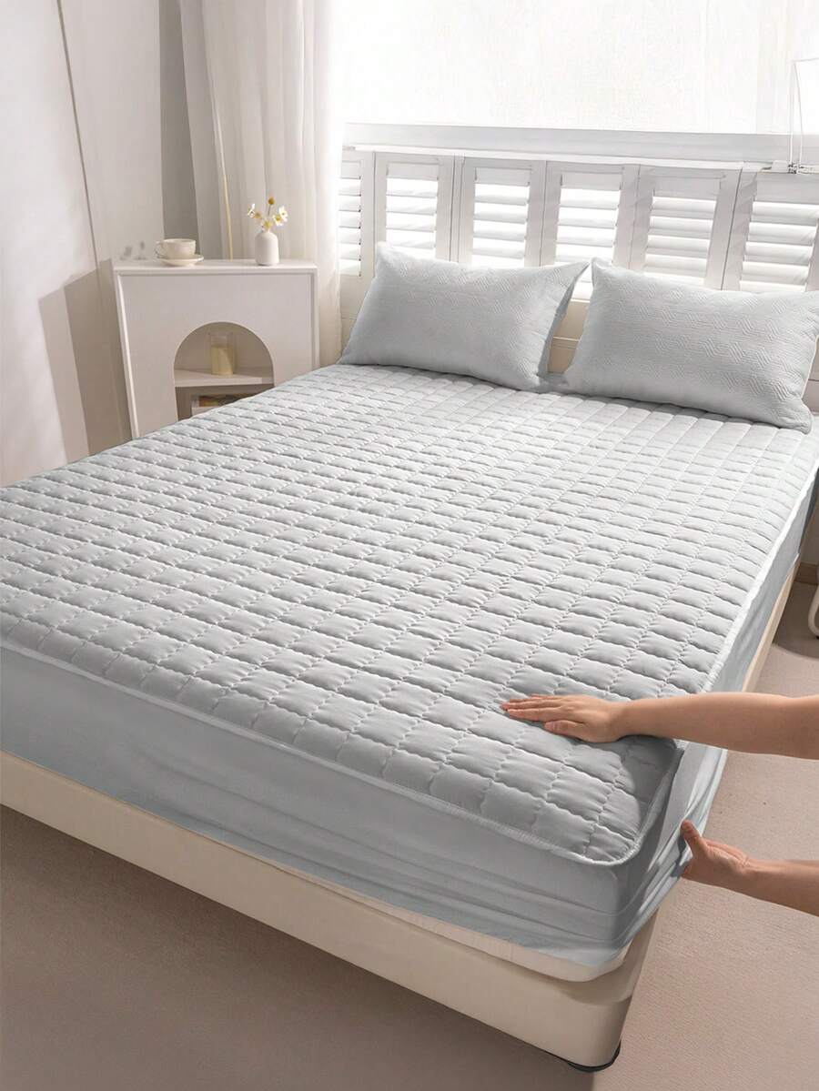1 pieza Sábana ajustable, moderna tela tejida suave para sábana ajustable de fondo para el hogar, hecha de tela suave y transpirable, lavable, no impermeable, funda de colchón, antipolvo antideslizante, protector de colchón, para todas las estaciones, edredón antipolvo, amigable con la piel, se ajusta a camas individuales, gemelas, completas, queen y king, funda protectora de colchón gris, una opción práctica de edredón antipolvo, decoración de otoño, decoración de habitación, de vuelta a la escuela, útiles escolares
