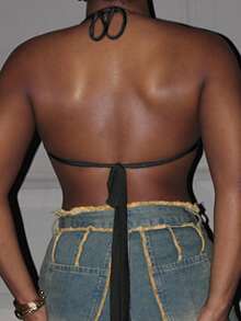 Steph T Women's Solid Color Plunging Neckline Metal Decor Sexy Draped Neck Camisole