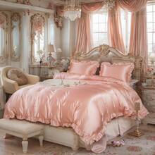 Satin Duvet Cover Set Ruffled Duvet Cover Set Silk Like Satin Bedding Set Solid Color Bedding Sets Silky Ruffled Duvet Cover Set Luxury Hotel Bedding Cover Set All Season Quilt Cover With Pillowcases - 粉色 - 查看 1