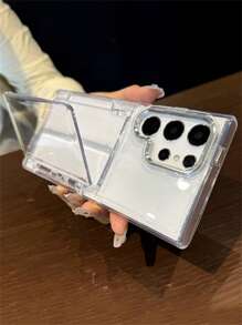 Estuche transparente de lujo a prueba de golpes con tapa, ranura para tarjetas, soporte y billetera, compatible con Samsung Galaxy S25, S24 Plus, S23, S22 Ultra, cubierta protectora trasera dura y transparente de acrílico simple.