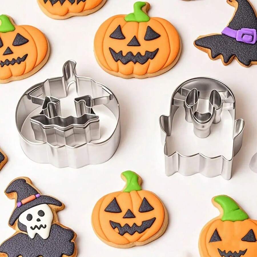 2 Stücke Edelstahl Halloween Ausstechformen - Kürbis & Geister Formen, geeignet für Halloween Fondant Kekse, Gebäck, Party Torten Dekoration - Silber - Übersicht 1