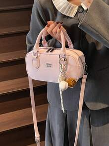 1 bolsa feminina da moda, bolsa de ombro, bolsa transversal, pasta, bolsa carteiro, bolsa de travesseiro, bolsa Boston, feita de poliuretano durável, adequada para compras, encontros, reuniões, deslocamento para o trabalho, alça de ombro ajustável, pingente decorativo, elegante bolsa feminina azul casual minimalista - Rosa - Ver 6