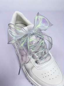 1 Pair 4cm Wide Iridescent Tulle Silk Shoelaces, Wavy Lace Ribbon Mermaid Tail Shoelaces - Multicolor - View 9