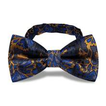 Men's Paisley Bowknot - Vintage Wedding Boutonniere, Jacquard Satin Textured Adjustable Clip-On, Groomsmen Luxury Accessory Set