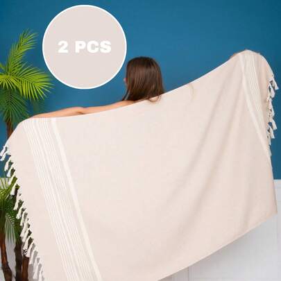 2 Pieces Turkish Beach Towel, Wicker Peshtemal, Peshtemal Beach Towel, Dokubba Peshtemal, Compact, Lightweight, Traditional Turkish Towel 90x180 Cm