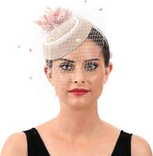 Ibeauti Fascinator Hats With Screentouch Lace Gloves Set Women Tea Party Cocktail Wedding Derby Headwear Short Gloves - 01 Light Pink - 查看 4