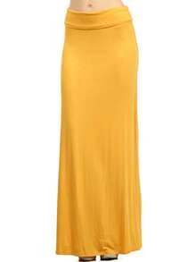 Chic Comfortable High Waisted Maxi Skirt Flowing A Line Design For Everyday Elegance - Mustard Yellow - View 1