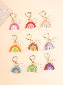 1 件女式北欧风格彩虹 Macrame 钥匙扣吊坠带花卉流苏时尚包饰背包装饰钥匙扣适用于包包汽车配件女士