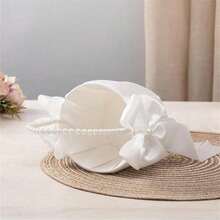 1/2 piezas Cestas para niña de las flores para boda, estilo occidental, cestas de satén color marfil con moño, suministros para boda de estilo occidental, cestas para lanzar flores para la novia y las damas de honor