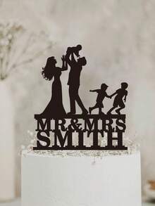 Personalized Wedding Family Cake Topper Customed Mr & Mrs Couple Family Silhouette Anniversary Topper - Multicolor - View 23