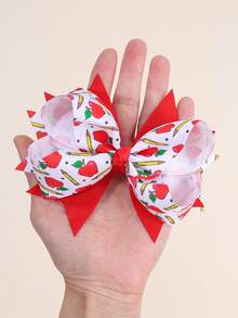 2 件装开学大号蝴蝶结发饰，适合女士女孩铅笔苹果字母印花蝴蝶结鳄鱼夹开学第一天发夹可爱甜美发夹新学期发夹女士发饰，扁平爪夹，发夹，发夹