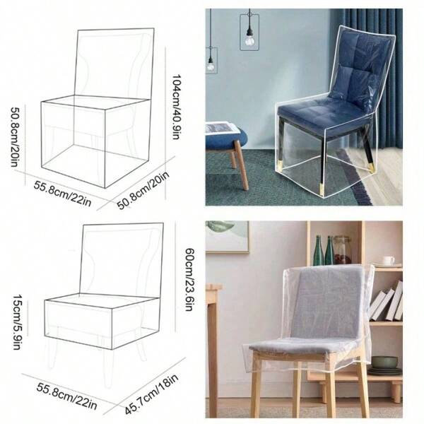1pc/2pcs Clear Pvc Plastic Dining Chair Cover, Fit For Most Standard Chairs, Stain Waterproof And Dustproof, Suitable For Salon, Office, Cinema, Home Use, Office Chair Cover | Chair Cover Protector | Transparent Protective Cover
