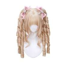 LANKawaii Lolita Roman Curl Wig With Double Pigtails Long Spiral Curly Synthetic Hair For Anime Cosplay Costume Champagne GS4023