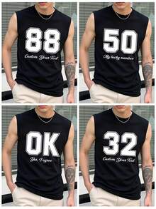 Personalized Number Custom Men's Tank Top, Upload Your Lucky Number/Blessing, Custom Men's Short Sleeve Tank Top, Men's Casual Sports Vest Custom, Men's Black Top, Holiday Gift, Anniversary Gift, Halloween/Christmas/Valentine's Day/Birthday/Party Anniversary/Music Festival Holiday Custom, Gift For Him, Party, Sportswear Custom - Black - View 2