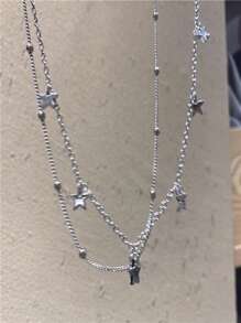 1 Pc Silver Star Tassel Necklace, Simple & Fashionable Design, Suitable For Daily Wear, Ideal Gift For Those Who Like Star Elements Or Style