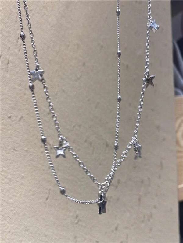 1 Pc Silver Star Tassel Necklace, Simple & Fashionable Design, Suitable For Daily Wear, Ideal Gift For Those Who Like Star Elements Or Style