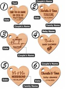 Set Of 10, Personalized Wooden Heart Tags, Marriage Couple Flower Decoration Hanging, Customized Laser Engraving, Very Memorable, Suitable For Newborn Party/Wedding/Mother's Day/Father's Day/Thanksgiving/Graduation Season/Homecoming/Christmas/Halloween/Ramadan And Other Festive Occasions.