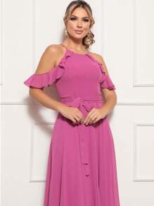 LONG DAYSE CHIFFON PARTY DRESS - 玫紅色 - 查看 3