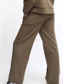Women's Solid Color Casual Versatile Loose Wide Leg Sweatpants - Khaki - View 2