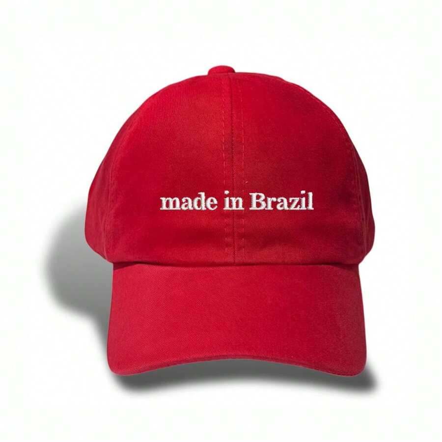 Unisex Dad Hat In 100% Cotton Twill Curved Brim Custom Made In Brazil - Red Embroidered White - View 1