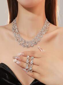 2pcs Sparkling Rhinestone Bridal Jewelry Set For Women