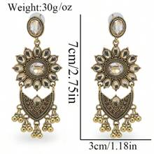 1 Pair Of Zinc Alloy Retro And Fashionable Women's Earrings With Colored Water Rhinestones Imitating Pearls, Classic Stud Earrings, Colored Rhinestone Birdcages, And Heavily Crafted Stud Earrings For Daily Use, Parties, And Vacations