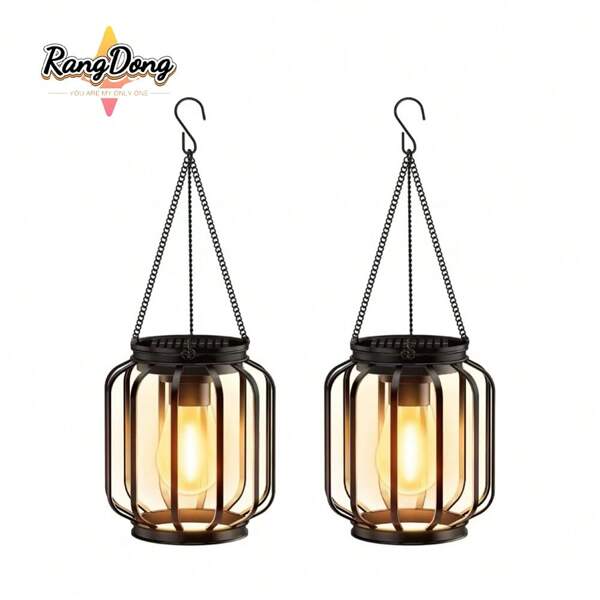 RANGDONG 1pc/2pcs Solar Lantern Outdoor Light, Upgraded Metal Solar Lantern Lamp, IP65 Waterproof Pendant Light For Courtyard, Garden, Patio, Walkway Decor