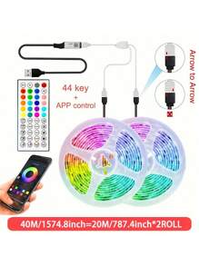131FT/100FT/32.8FT LED Strip Lights, TV LED Backlight USB 5050 RGB Ribbon, Synchronous Color Changing LED Lights, Controlled By Black 44 Key Remote Control/White 44 Key Remote Control APP And Application Program, Can Follow Music To Change Light Colors, Home Decoration Night Lights, Bedrooms, Christmas Parties, Holiday Use For Room, Family Gathering Party Decoration