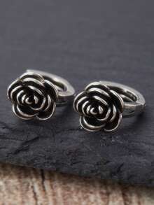1 对女士复古玫瑰圈形耳环，时尚优雅花朵耳环，女士派对配饰