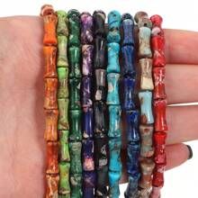 Approx. 32pcs Natural Bamboo Node-Shaped Imperial Jasper Beads, Multi-Styles, Retro Oil Painting Dark Color, DIY Craft Loose Spacer Beads, Suitable For Bracelet, Necklace, Jewelry, Pendant, Decoration Accessories