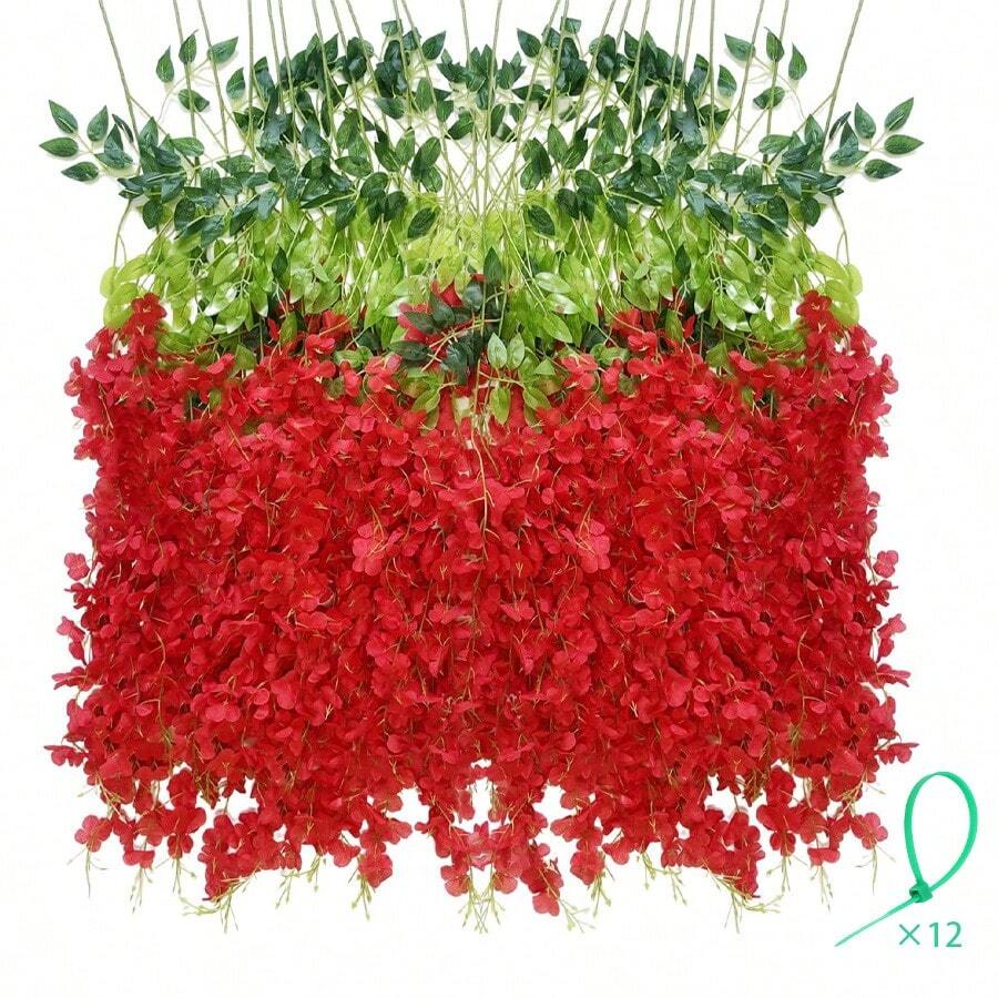 Artificial Wisteria Hanging Flowers Fake Wisteria Flower Garland Silk Vines Rattan Decor For Home Wedding Arch Wall Garden Greenery Bedroom Outdoor Office Party Decoration, Valentine Day, Gift Gifts Birthday Graduation,Garden Decor,Outdoor Plant,Gardening,Fake Flowers