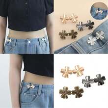 1Pc Invisible Adjustable Lucky Clover Belt Detachable Non Stitching Button Small Flower Belt With Large Waist Decoration And Small Waist Reduction Tool Jeans Belt Pin